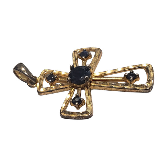 Sterling Silver 925 Gold Vermeil Cross Pendant Sapphires prime art - Picture 5 of 10